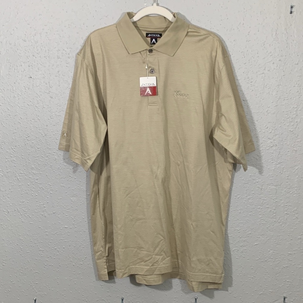 Antigua “Coors” Beer Khaki Stripe Polo 100% Cotton Shirt NWT size‎ L